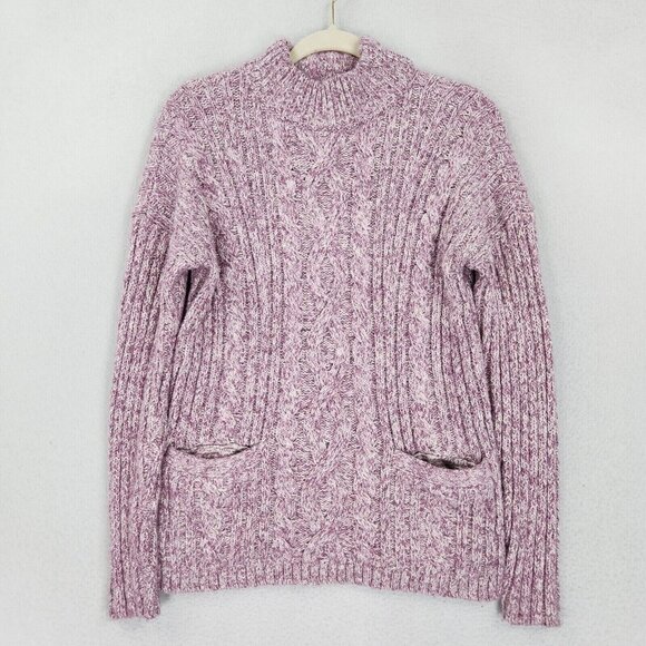 Abercrombie Fitch Sweater Womens Small Pink Mock Neck Cable Knit Casual Pullover - Picture 1 of 11
